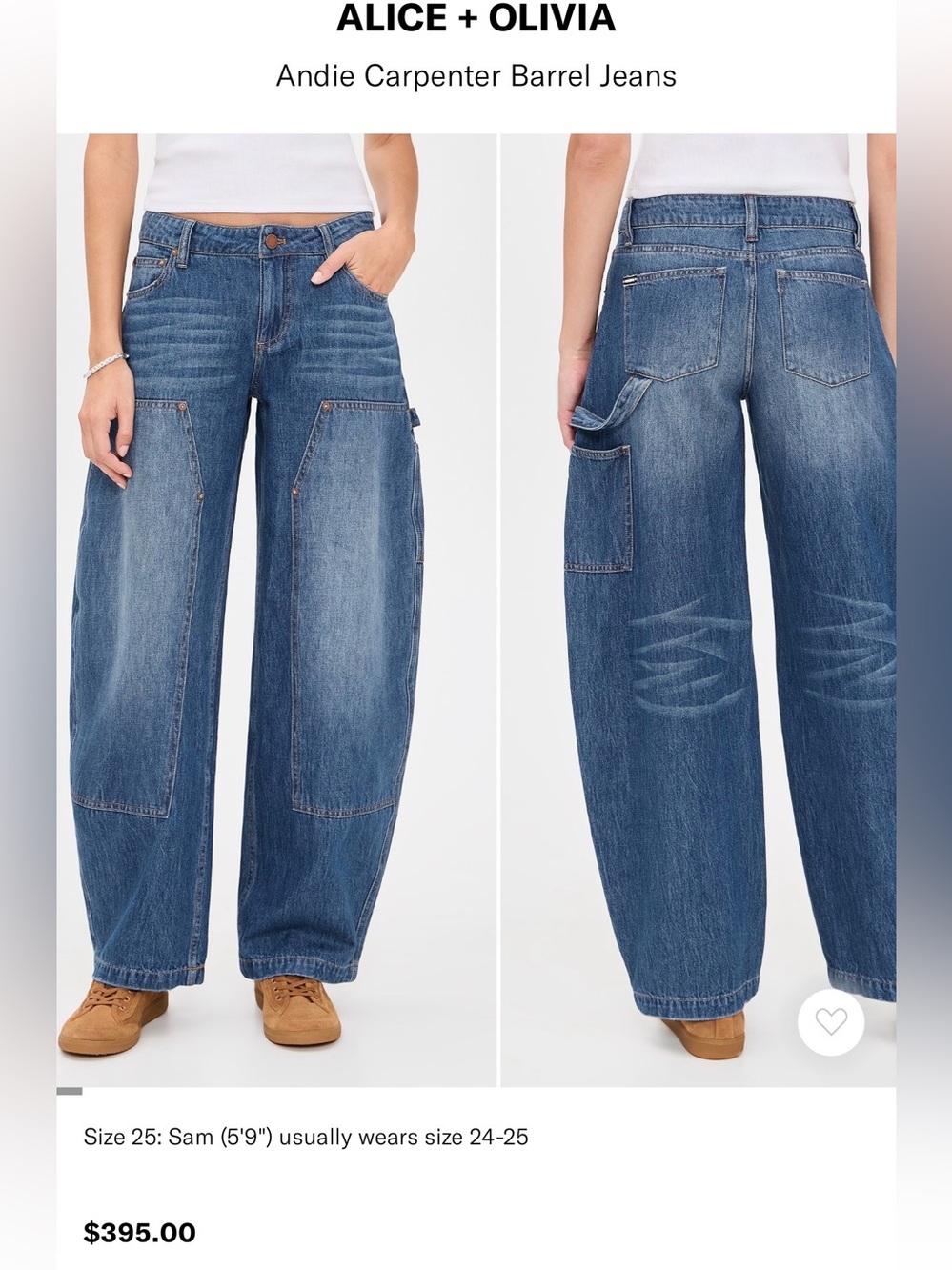 Alice + Olivia Wide-Leg Carpenter Jeans - Medium Blue Size 28 Like New